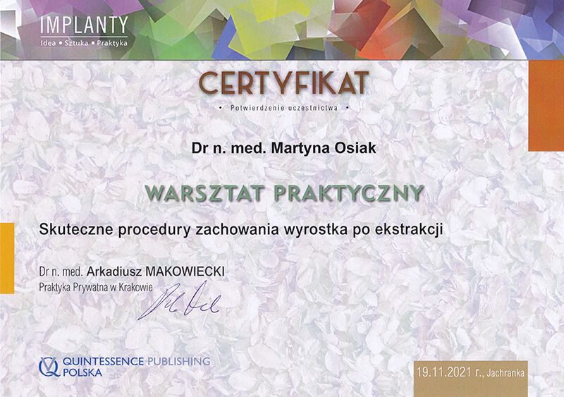 Martyna Osiak - certyfikat