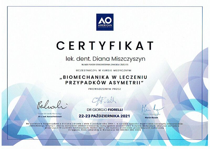 Diana Miszczyszyn - certyfikaty