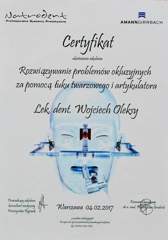 Wojciech Oleksy - certyfikat